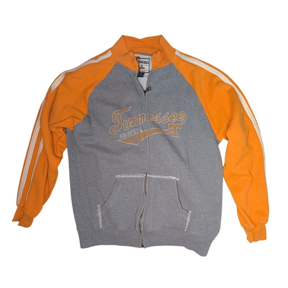 J. America Tennessee Volunteers Zip Up Sweatshirt Mens L Gray Orange‎ Raglan